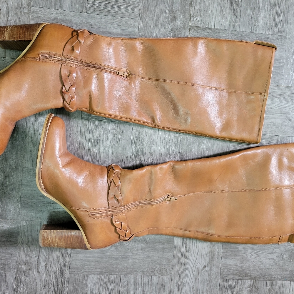 Cognac Leather Asos heeled boots 9M